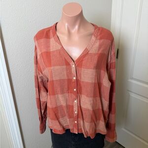 Pendleton Lightweight Plaid Button-Up Blouse Top Sz L